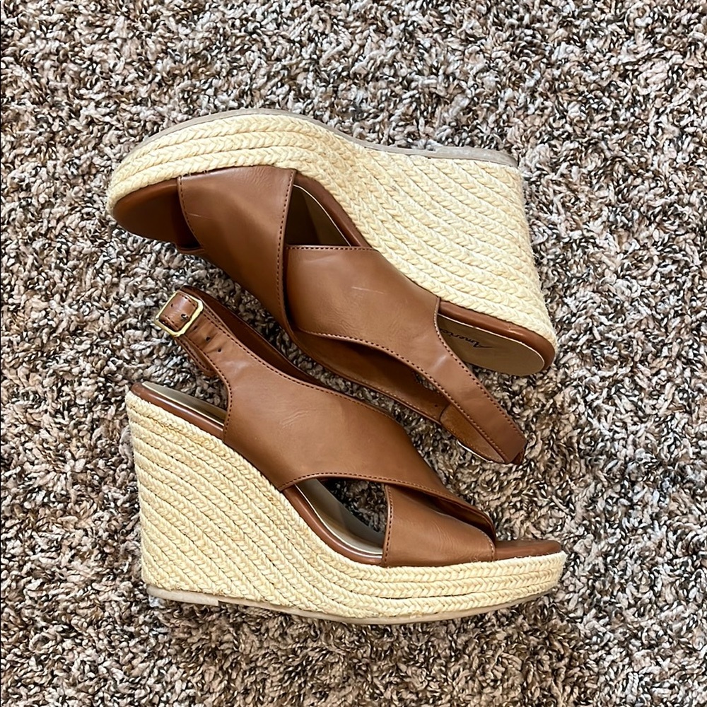 Size 6 Tan Wedge Strappy Sandals